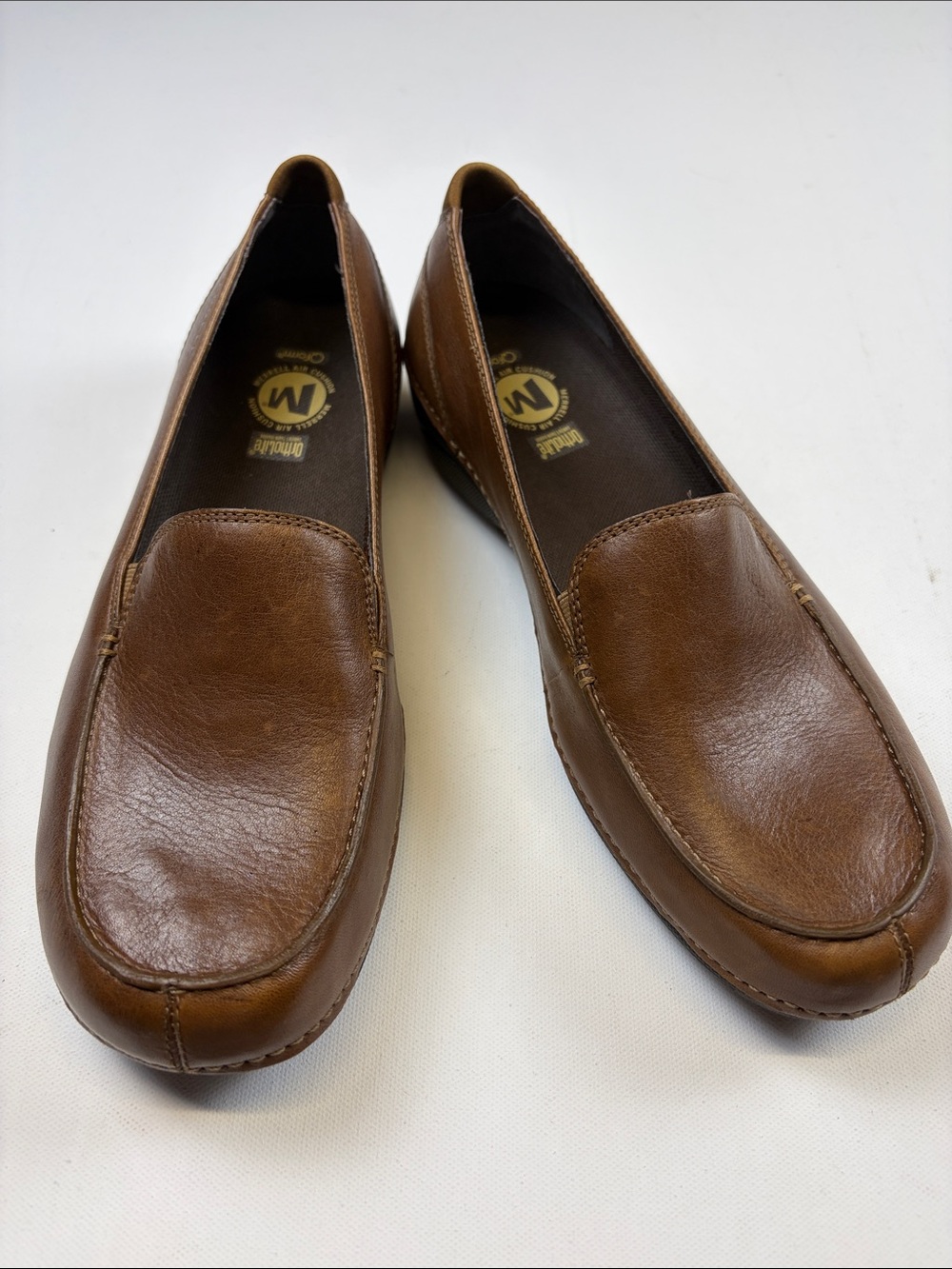 MERRELL SADDLE BROWN LEATHER SLIP ON LOAFERS ORTHOLITE WOMENS SIZE 9.5